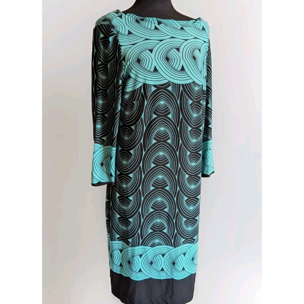 Danny And Nicole Women's Dress Turquoise/Black Sz 16 Polyester Blend 3/4 Sleeve